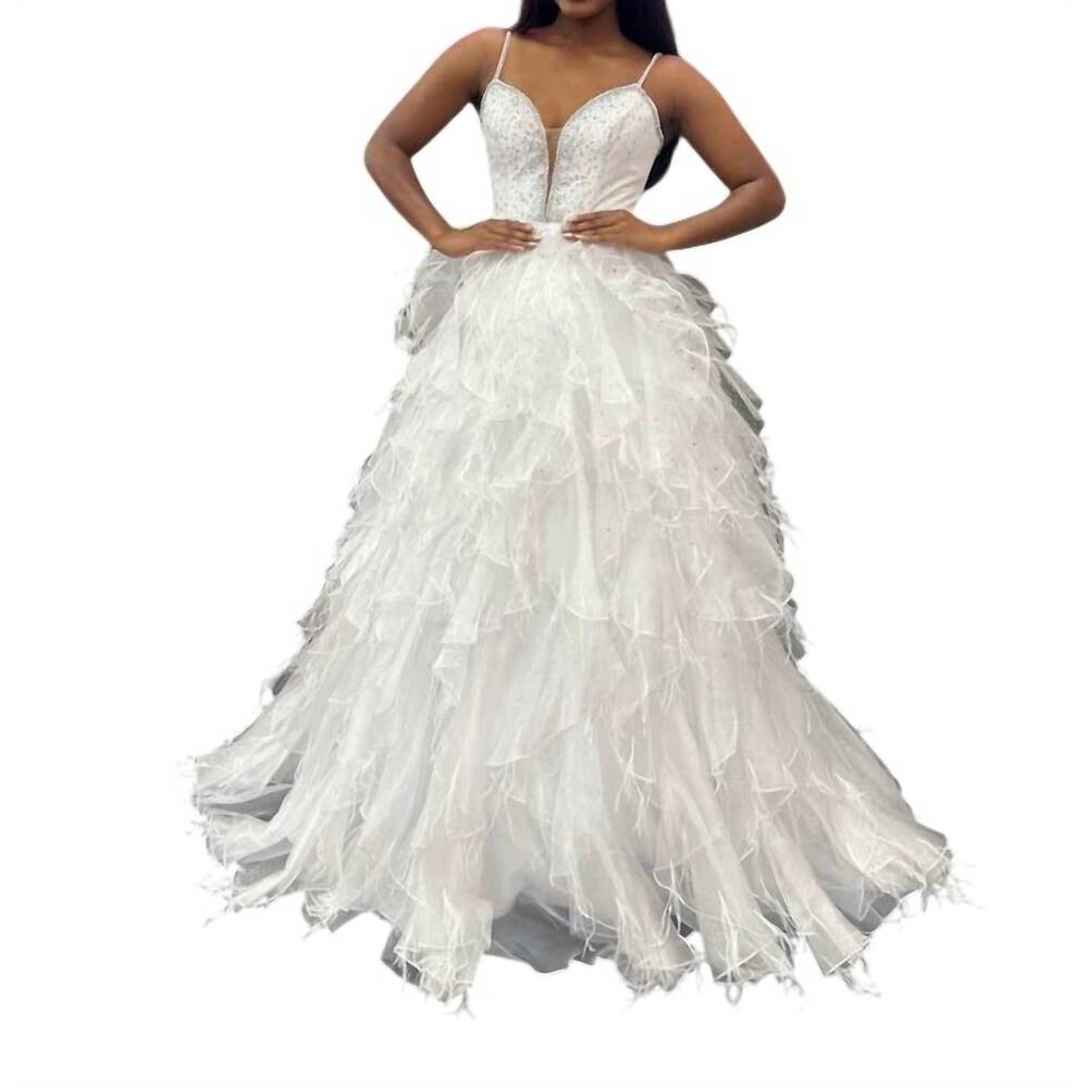 NEW AVA PRESLEY beaded bodice ruffled tulle ball gown in white
